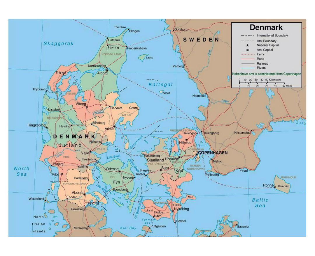 Karta Danskoj - detaljna karta Danske (Sjeverna Europa - Europa)