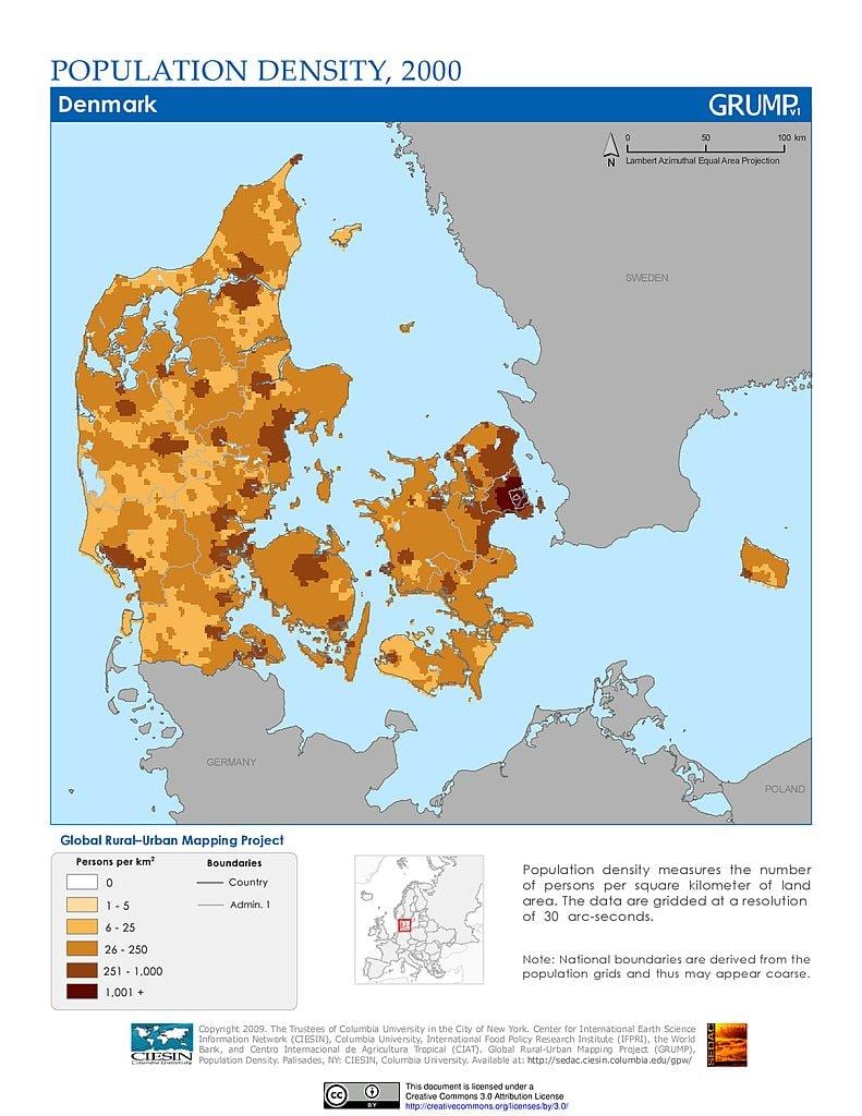 Danska karti gustoće stanovništva 